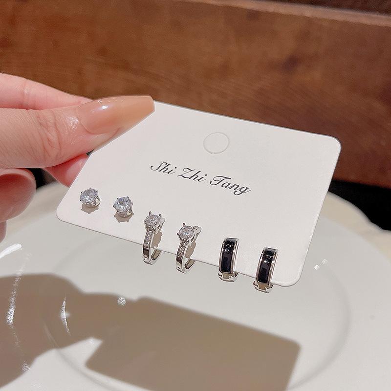 S925 Silver Needle Delicate Zircon Ear Set Small Stud Earrings