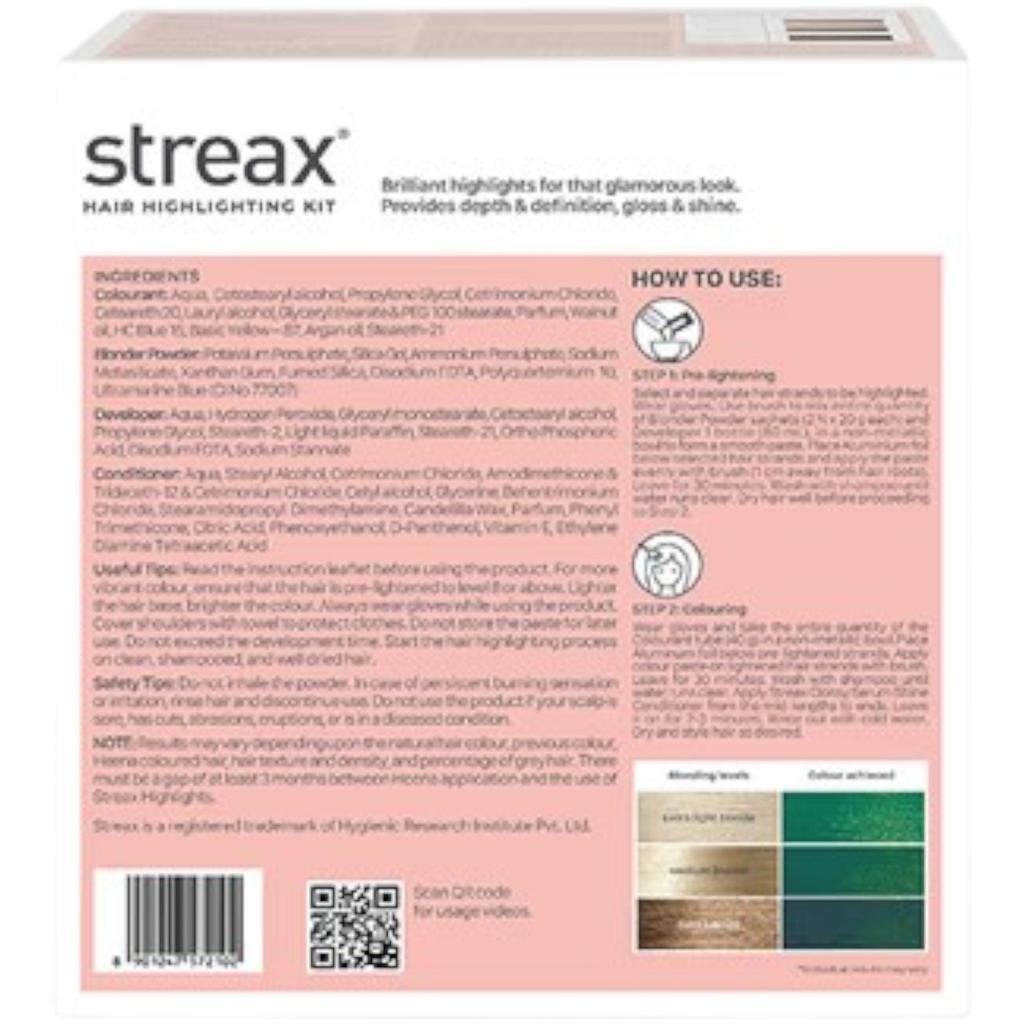 Streax Hair Colour Highlight Kit Forest Green Pack of 1 Vibrant DIY Hair Colour for Women Salon-Style Highlights