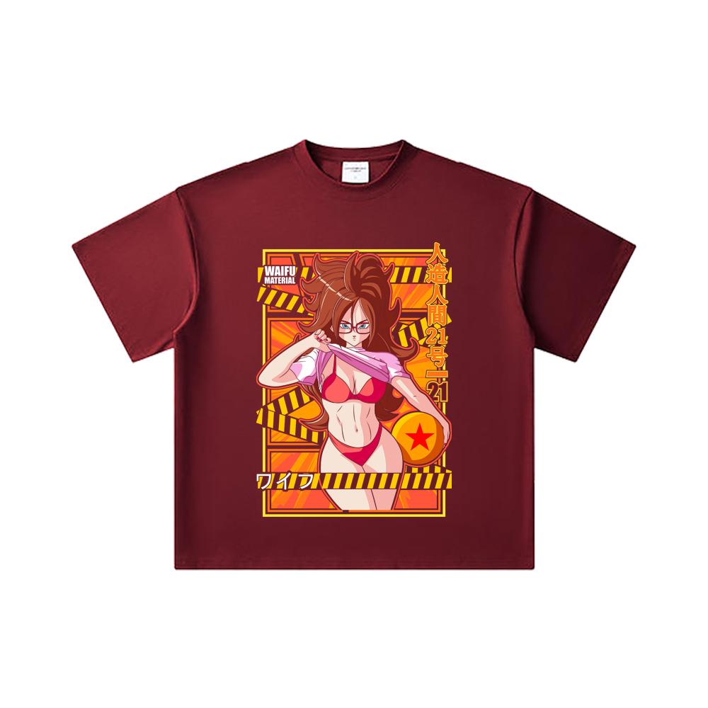 

260 GSM Double Yarn 32 Count 100% Cotton Dragon Ball V25 Android 21 Waifu Print Unisex Heavy Cotton T Shirt 2XL вина червоного кольору