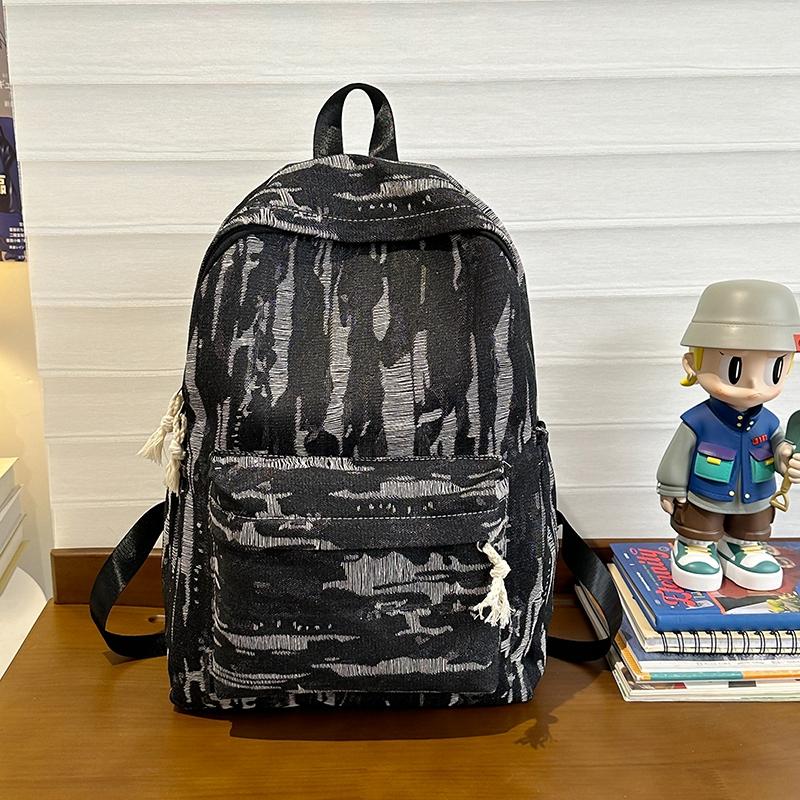 Denimryggsekk med stor kapasitet i collegestil, student-skolesekk, damereiseveske