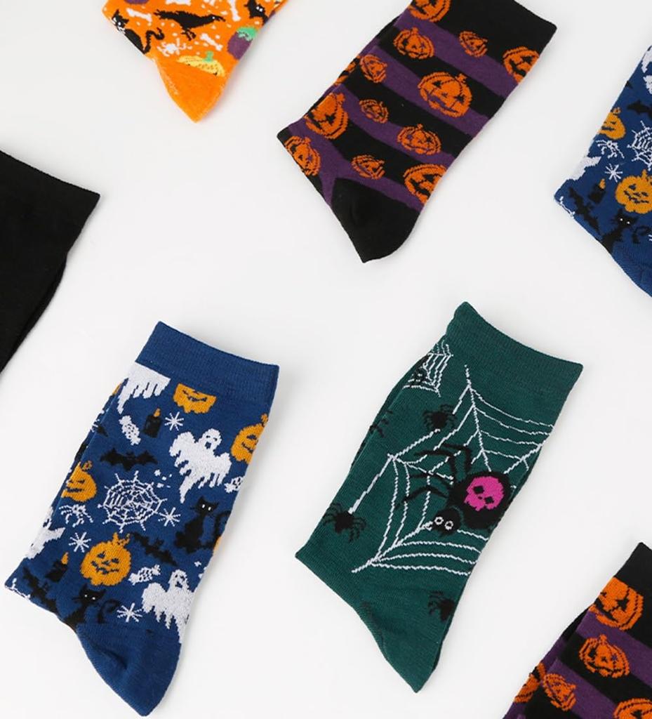DIFEIUKI Halloween Spider and Ghost Unique for Fall and Winter Socks, 5-Pair Set, Pumpkin, Web, Skull, Patterns, Mid-Length Socks, Funny, Stylish,