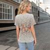 Damen T-Shirt mit lässigem Print, asymmetrischem Halsausschnitt, kurzen Ärmeln, dekorativen Knöpfen