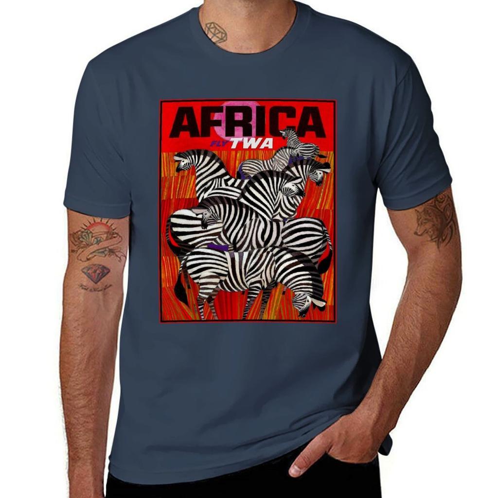 AFRICA : Vintage Airline Travel Advertising Print T-Shirt Cotton T Shirts Man 100% T Shirt for Man T-Shirt