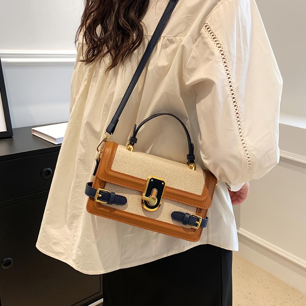 Womens Fashion Square Small Color Matching Shoulder Crossbody Bags Trendy Satchel Purse