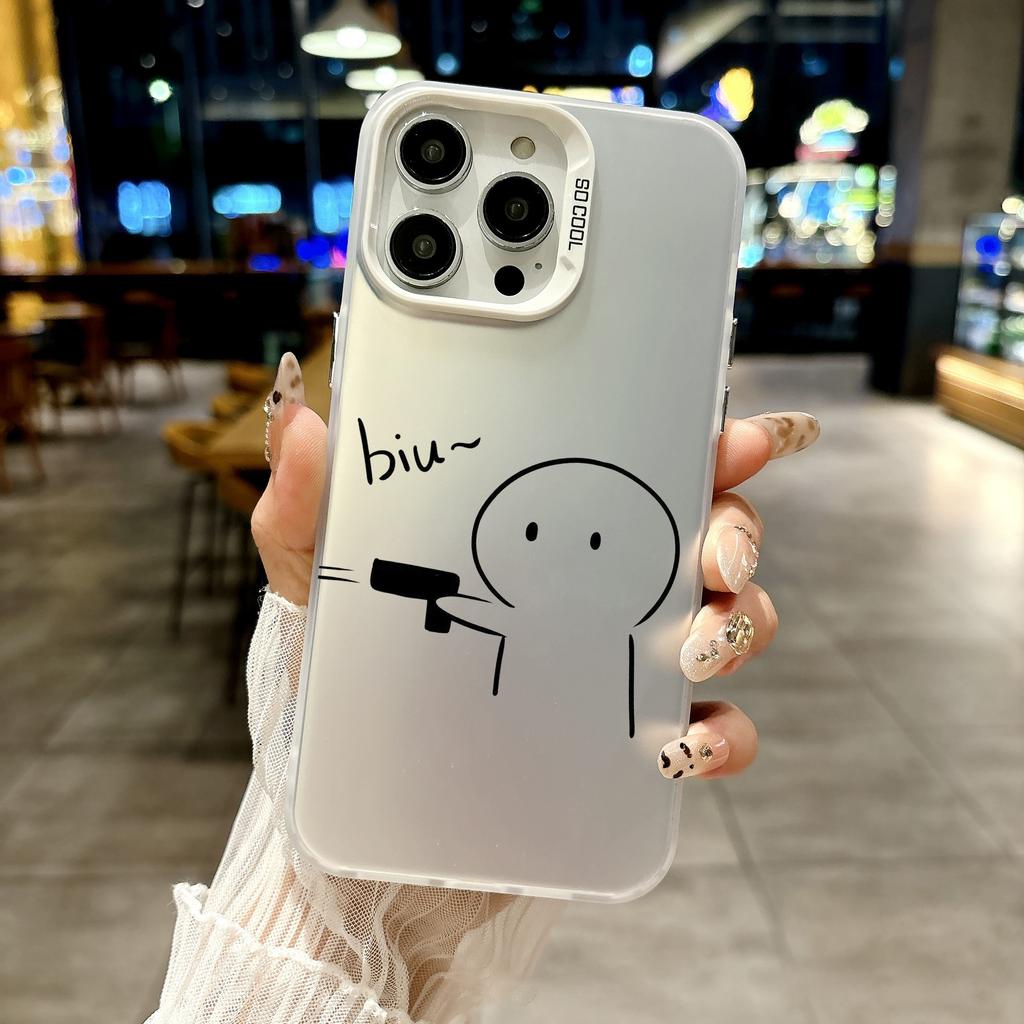 Color Phone Case For iPhone 17 16E 16 11 15 14 Pro MAX 12 13 MINI 7 8 Plus XR SE Silver IMD Cover Cute Middle Finger Couple