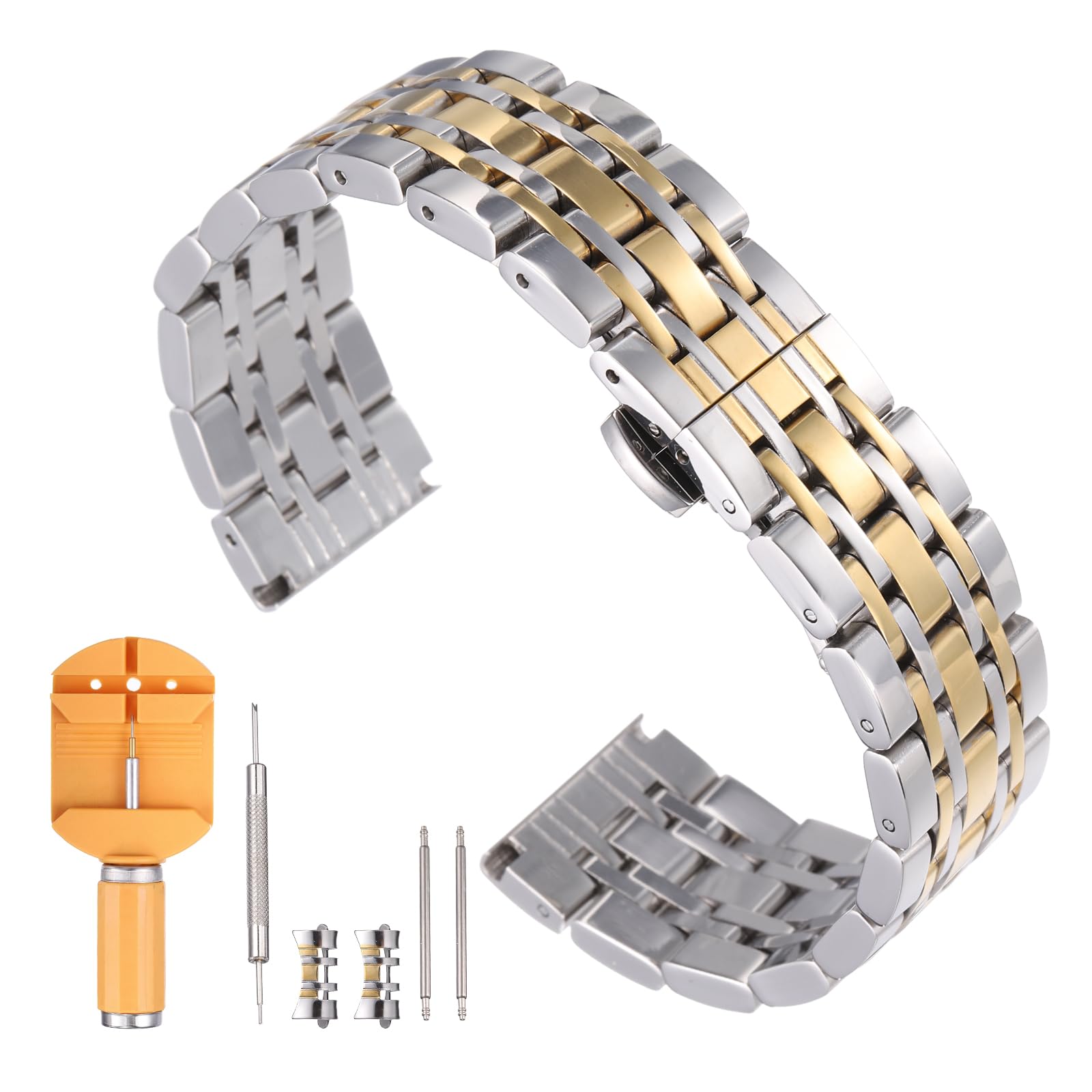 

[uxcell] Stainless Steel Watch Band 20mm Quick Release Metal Polished Replacement Butterfly Lace Watch Strap with Removal Tool Men s Women s