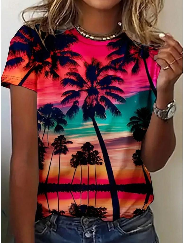 Women's Beautiful Flower Printed T-Shirts Short Sleeve Tees Tops 3D Prints O-Neck Shirt Summer Casual Women's Clothing Apparel