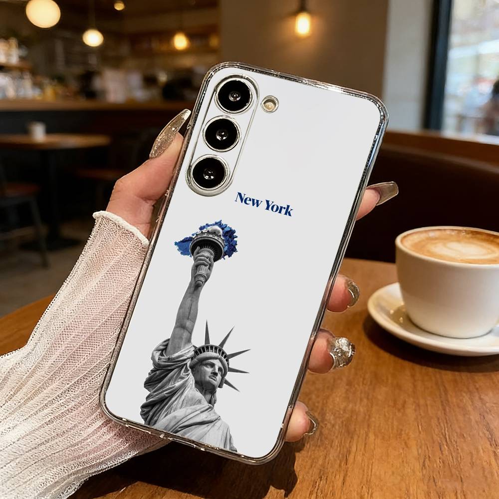 Statue Freiheitsstatue Amerika USA Flagge Handyhülle Für Samsung S25,S24,S21,S22,S23,S30,Ultra,S20,Plus,Fe,Lite Transparentes Cover