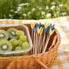 100Pcs Disposable Fruit Picks, Cocktail Picks with Decorative Leaves Flower Tips, Bamboo Skewers for Fruits Cakes Cocktails Snacks