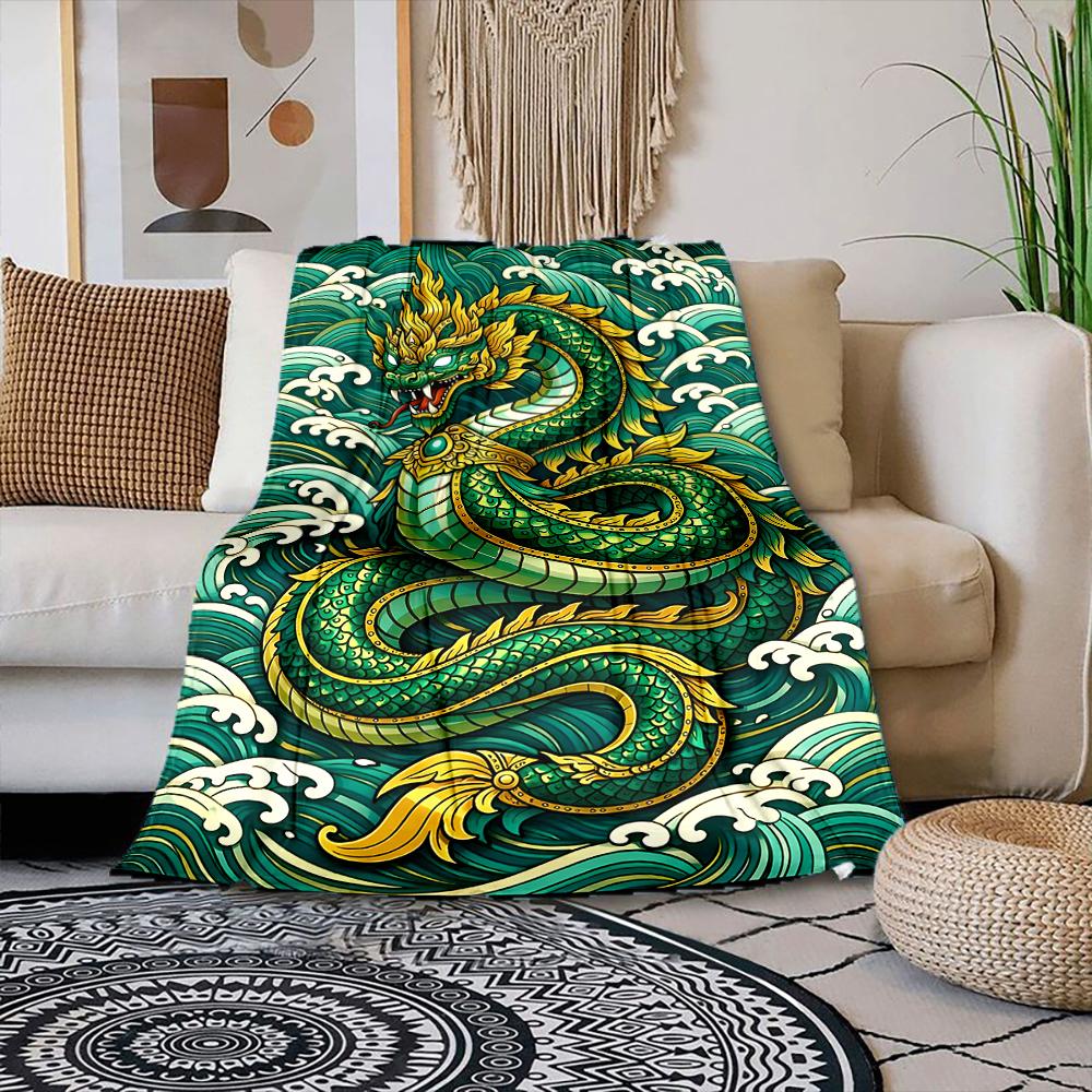 

Multiple sizes Dragon and Waves Print Blanket Warm Soft Suitable for All Seasons for Home Sofa Travel Camping Picnics RV 75x100cm