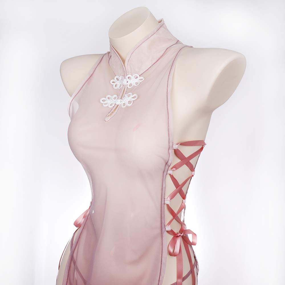 Sexy Chinese Cosplay Baby Doll Chinese Dress Style Chinese Clothes Pajamas Cute Floral Pattern Lingerie Sheer Slip See Through Transparent One Size