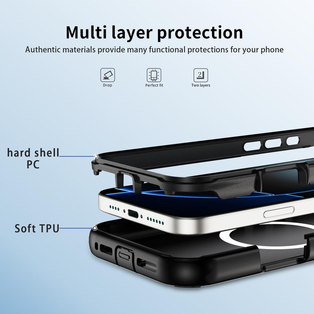 For iPhone 16 Pro Max Case Compatible with MagSafe Lens Frame Kickstand TPU + PC Shockproof Phone Cover