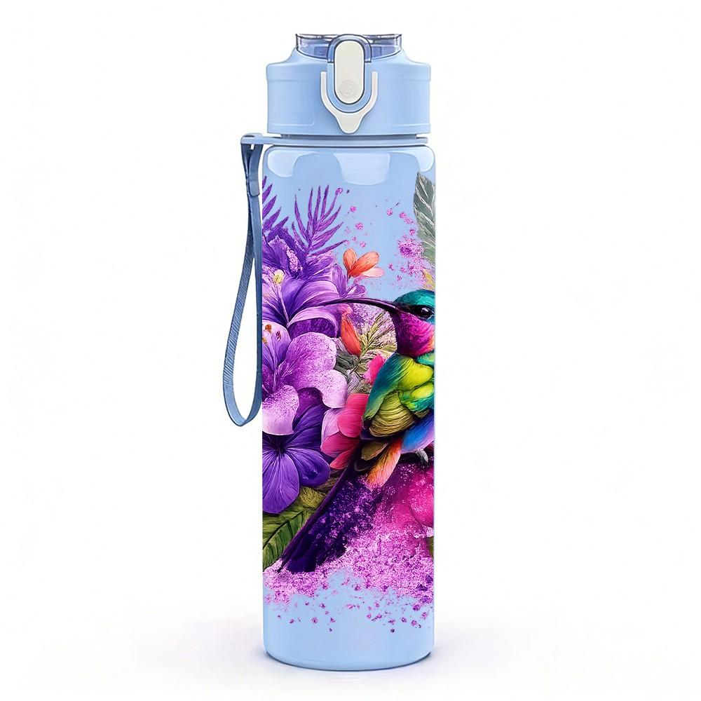 1PC Purple Parrot Tropical Bird Art Print 750ml Color Plastic Sports Water Bottle Leakproof Flip Straw Lid Suitable for Sports Office Home Use