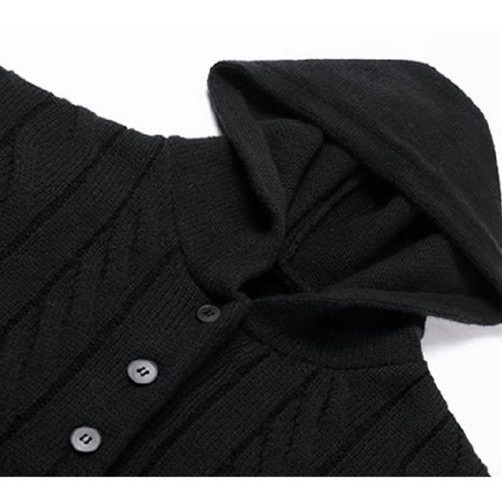 Men's Solid-color Casual Long-sleeved Hooded Pullover, Men's Button Collar Embossed Texture Warm Knitted Sweater