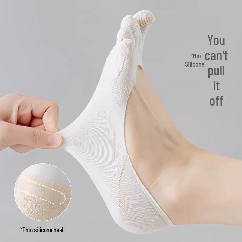 Women's Summer Cotton Five-Toe No-Show Socks – Odor-Proof, Seamless, Heel-Grip, Low-Cut and Lightweight