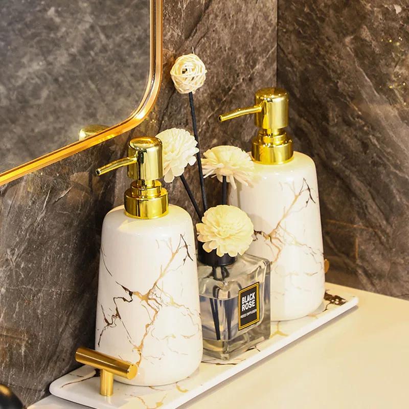 Creative Marble Texture Ceramic Toothbrush Cup Bathroom Accessories Set Soap Bottle Toothbrush Holder Soap Dish Household Tray