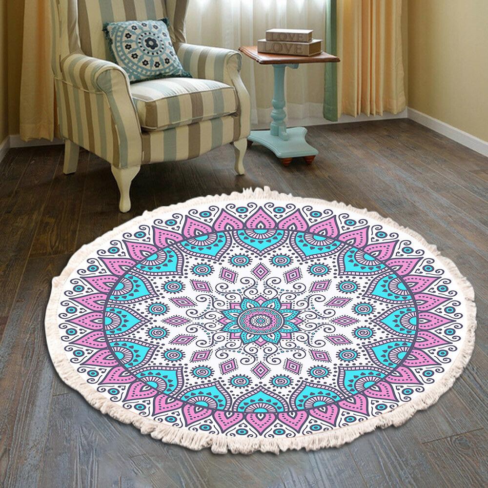 Large Round Bedroom Carpet With Tassels Macrame Tassel Floor Mat for Living Room Cotton Linen Muslim Prayer Mat Rug Custom Size