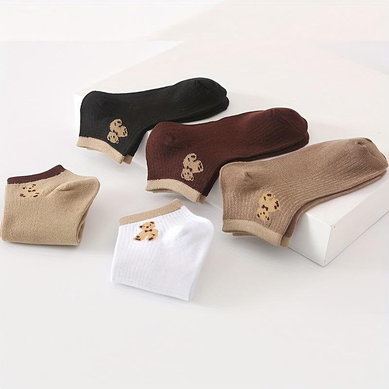 Niedliche Bären Herbst Kurzsocken für Damen, Atmungsaktiv Schweißabsorbierend Japanischer Schulstil, Trendige Vielseitige Low-Cut Bootssocken