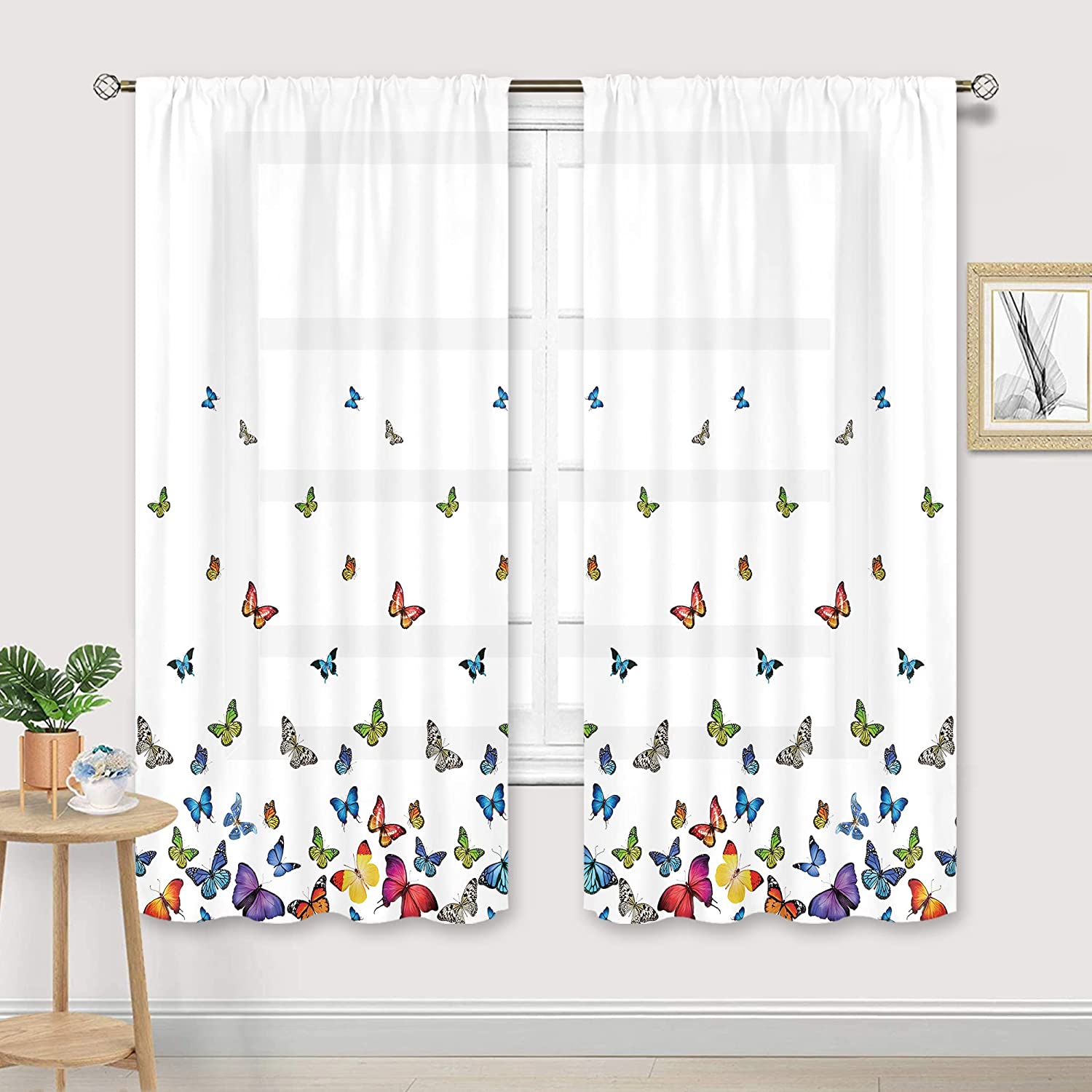 

Красочные весенние цветочные шторы в деревенском стиле для гостиной, украшения спальни, 2 панели, детской комнаты, кухни 100W130H(CM)40x51in&Grommet Top