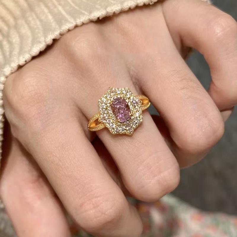 Zhuozhifan S925 Silver Purple Taro Ice Flower Diamond Ring, 1 Carat, European and American Style.