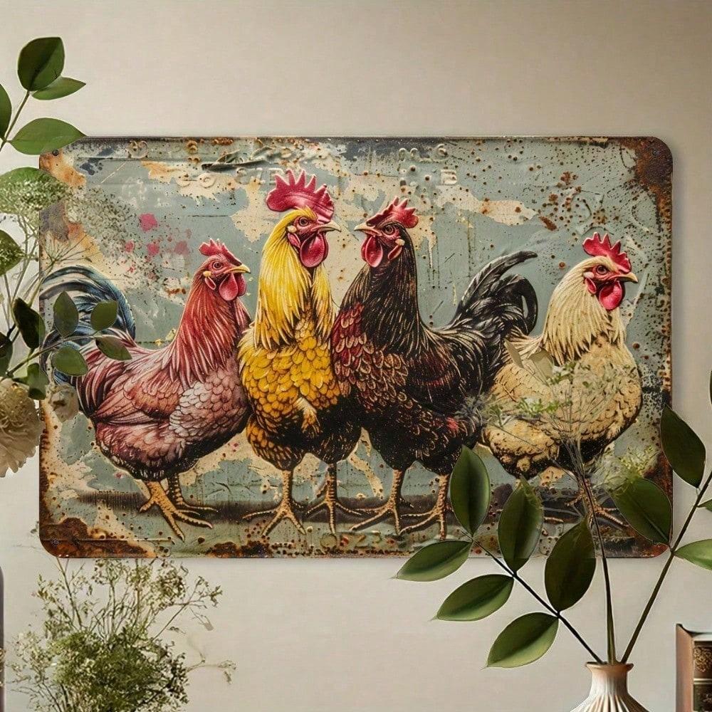 Vintage Rooster Metal Wall Art 12x8 Inch Farmhouse Decor Iron Tin Sign Retro Country Home Cafe Office Garage Gift