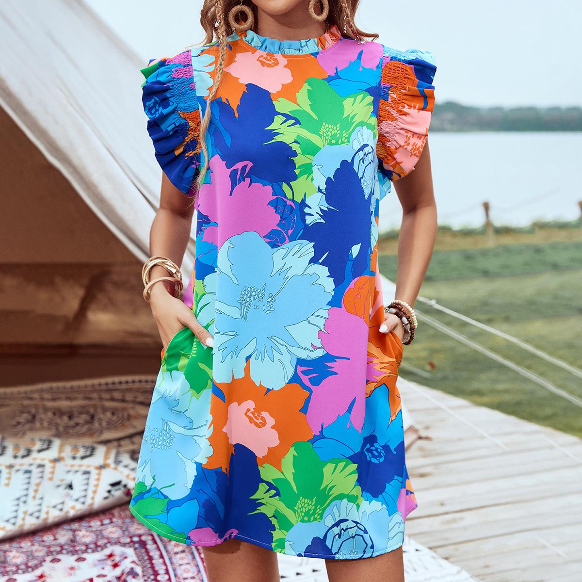 

Повседневное платье с цветочным принтом и рукавами с оборками, с красочным дизайном XS королевский синий