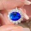 Fine Jewelry Blue Sapphire Engagement Ring 925 Sterling Silver Cubic Zirconia Art Deco Halo Princess Diana Ring