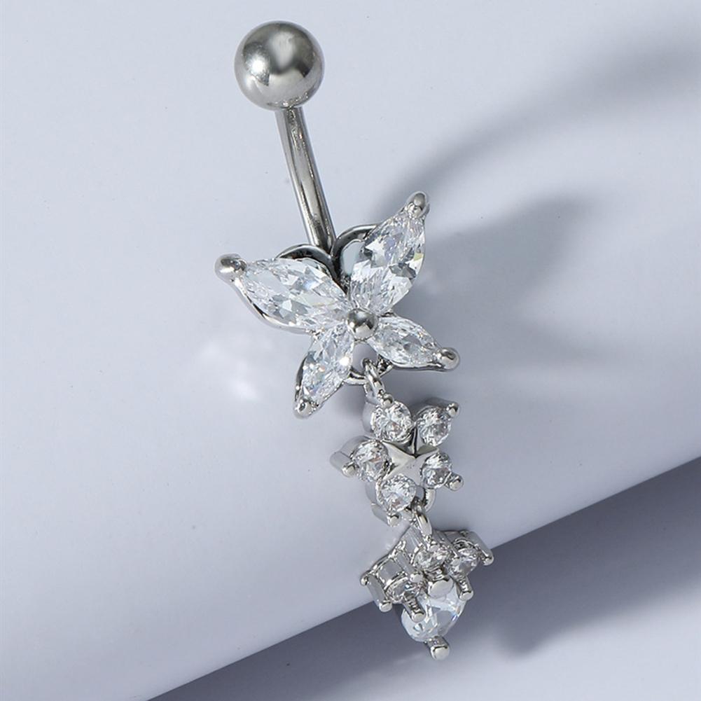 1PC Fashion Butterfly Flower Zircon Pendant Stainless Steel Belly Button Women Body Piercing Jewelry