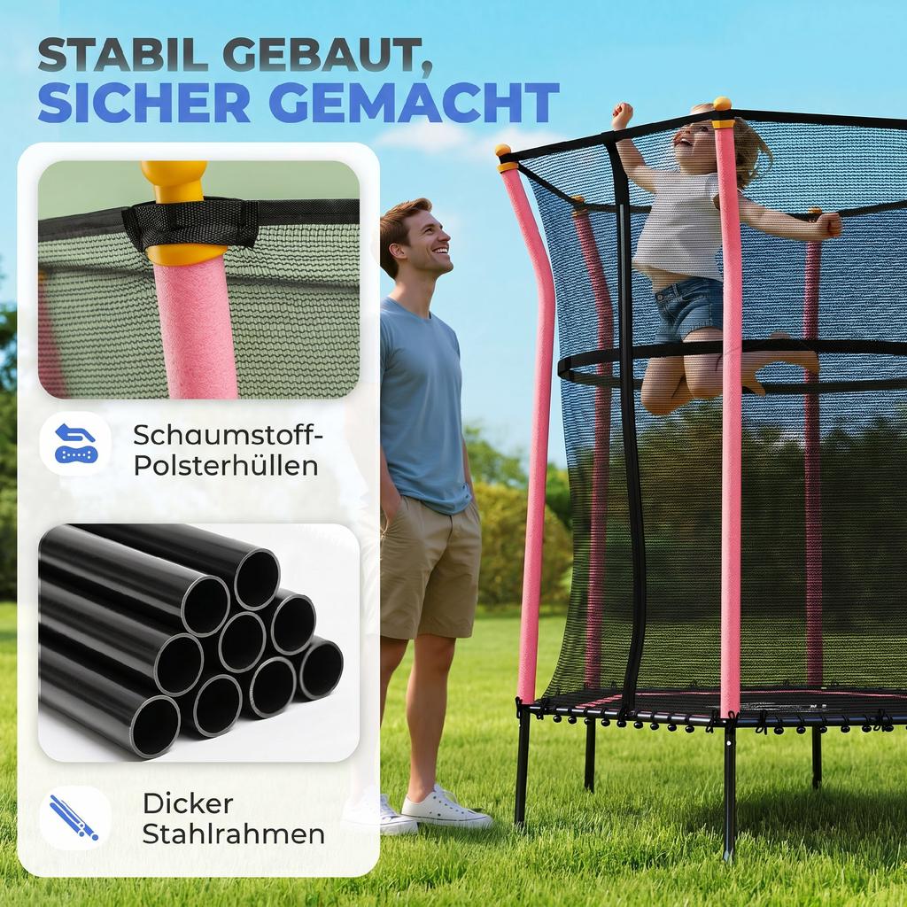 Kids Trampoline Mini Bouncer with Enclosure Safety Net For Ages 3-10 Years - Pink