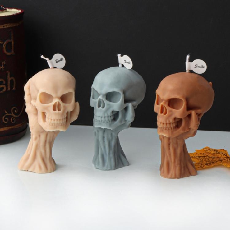 Halloween Skull Candle Silicone Mold Table Ornament Mould DIY Plasters Mold