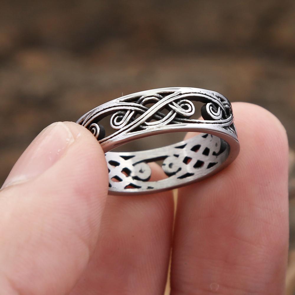 Vintage Fashion Stainless Steel Celtics Knot Ring Punk Hip Hop Simple Tang Glass Pattern Rings For Men Women Party Jewelry Gifts