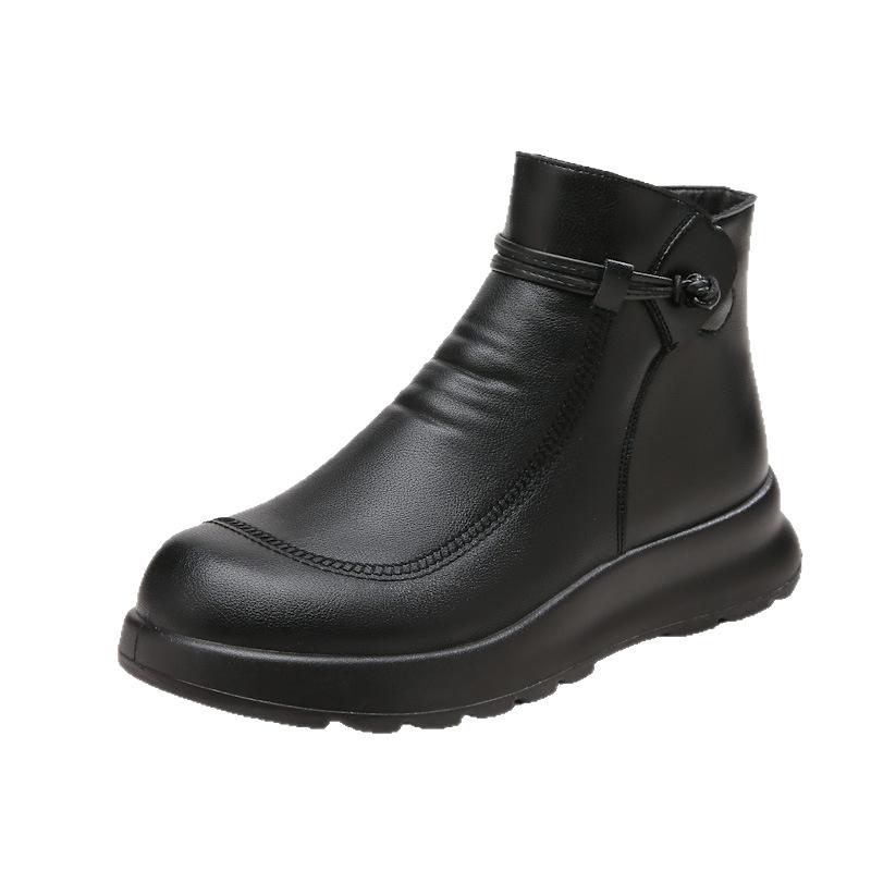 Cotton shoes with plush insulation for middle-aged and elderly women middle-aged leather shoes  autumn and winter short boots