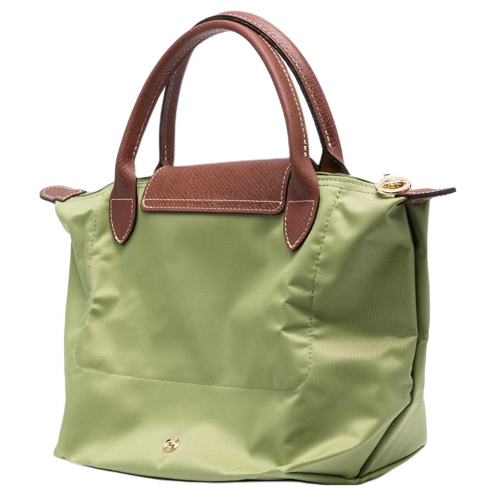 Longchamp Le Pliage 23 Embroidered Micro Logo Solid Color Snap Zipper Closure Canvas And Leather Dumpling Tote Bag Small Size 1621089P77
