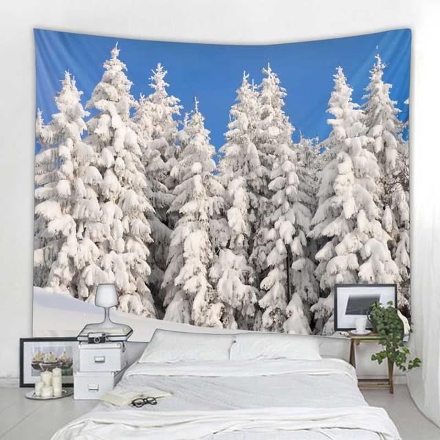 Wandteppich mit Weihnachtsschneeszene, Weihnachtsmann, Geschenk, Weihnachtsbaum, Wandbehang, Zimmer, Schlafzimmer, Schlafsaal, Ästhetik, Heimdekoration