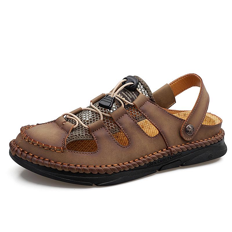 Men s Korean Style Breathable Summer Leather Sandals - Casual, Open Toe Beach Shoes 43