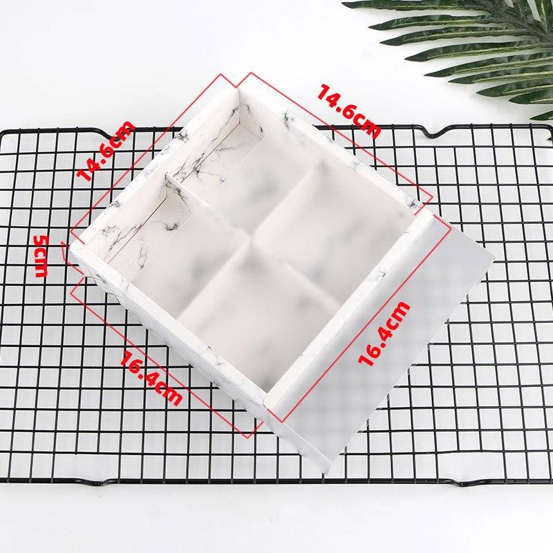 5 szt. Kwadratowe papierowe pudełka z 4 przegródkami Przezroczyste matowe wieczko Pudełko do pakowania ciasta z żółtkiem Pudełko na ciasto księżycowe