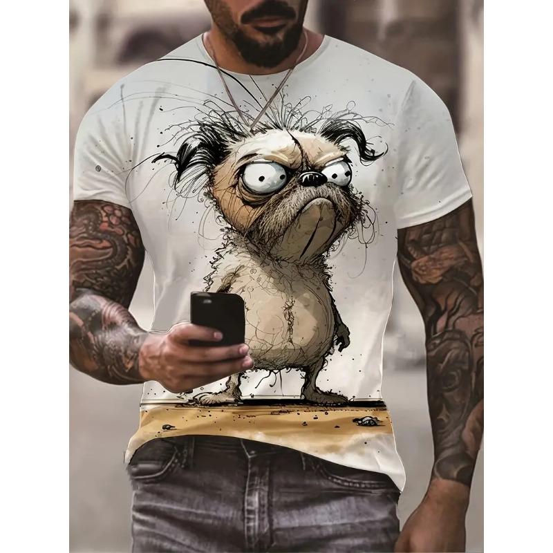 Letní pánské tričko s krátkým rukávem Zvířecí potisk Ležérní oversized svetr s výstřihem Móda Streetwear Pánské oblečení Kočičí trička