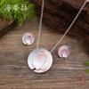 New Color Painting Oil Round Geometric Petal Stud Earrings Pendant Set, Women's Simple Flower Necklace