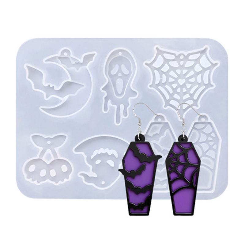 

Halloween Theme Earrings Mold with Pumpkin Specter Design Pendant Moulds Silicone Texture Suitable for Jewelry Crafting