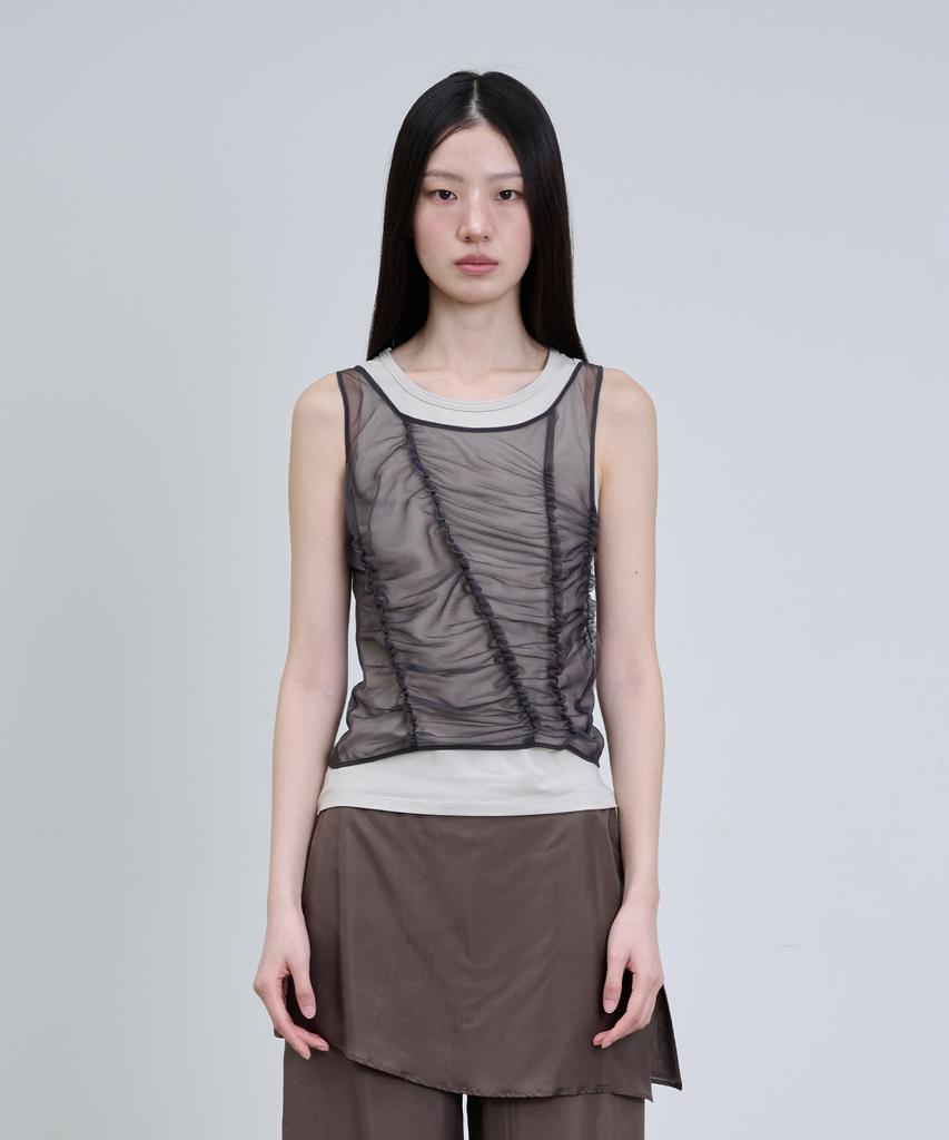 Deoaeteus Layered Sheer Sleeveless Set_Khaki