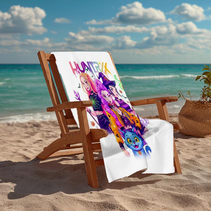 Ultra-Soft Beach Towel with KPop Demon Hunters Theme,Ideal for Pool - Camping, Diving - Perfect Travel Essential, Vibrant Beach Towel.
