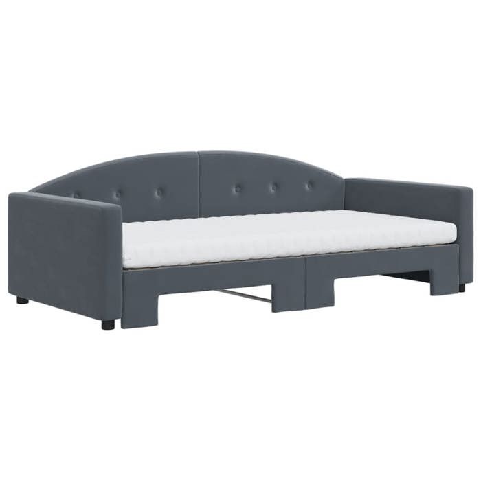VidaXL Lit de jour et gigogne et matelas gris foncé 100x200 cm velours, canapé-lit, canapé-lit confortable, lit de jour 3197333