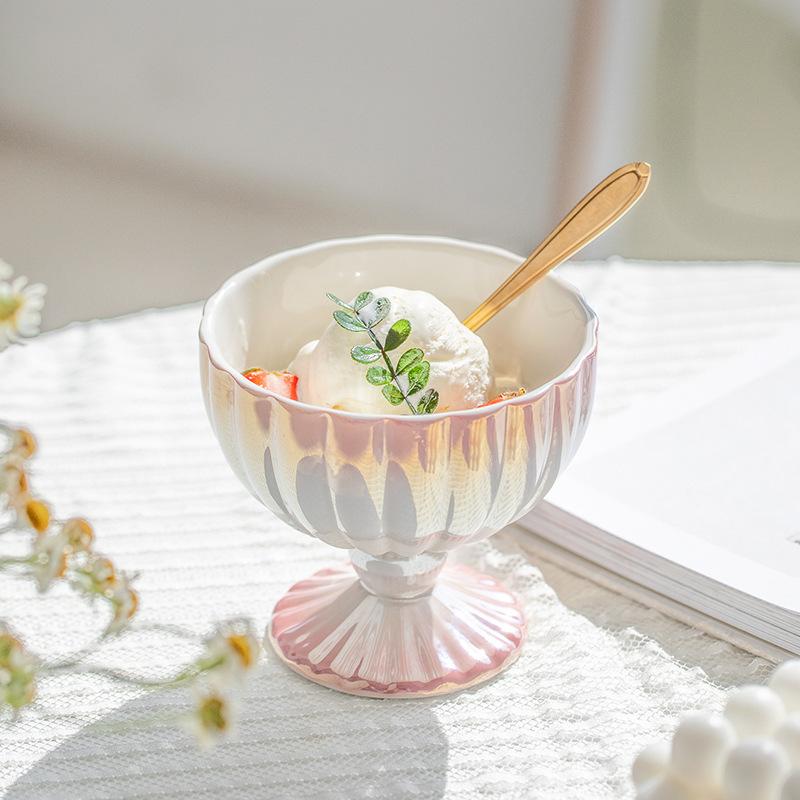 Nordic High Value Ice Cream Ceramic Cup Creative Pearl High Legged Mug Restaurant Fruit Dessert Bowl Cup