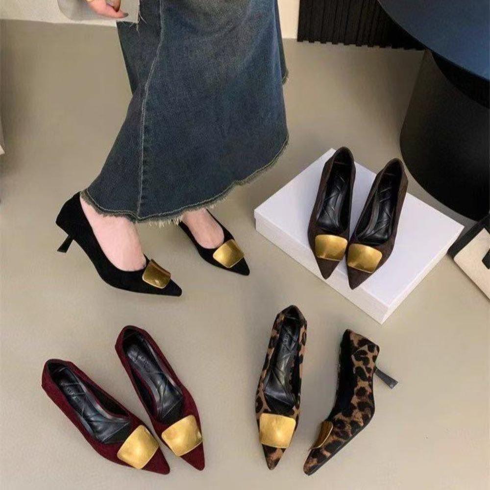 New High Heels Pumps Women Shoes Gold Buckle Ladies Elegant Single Shoes Pointed Toe Thin High Heel Dress Work Shoes