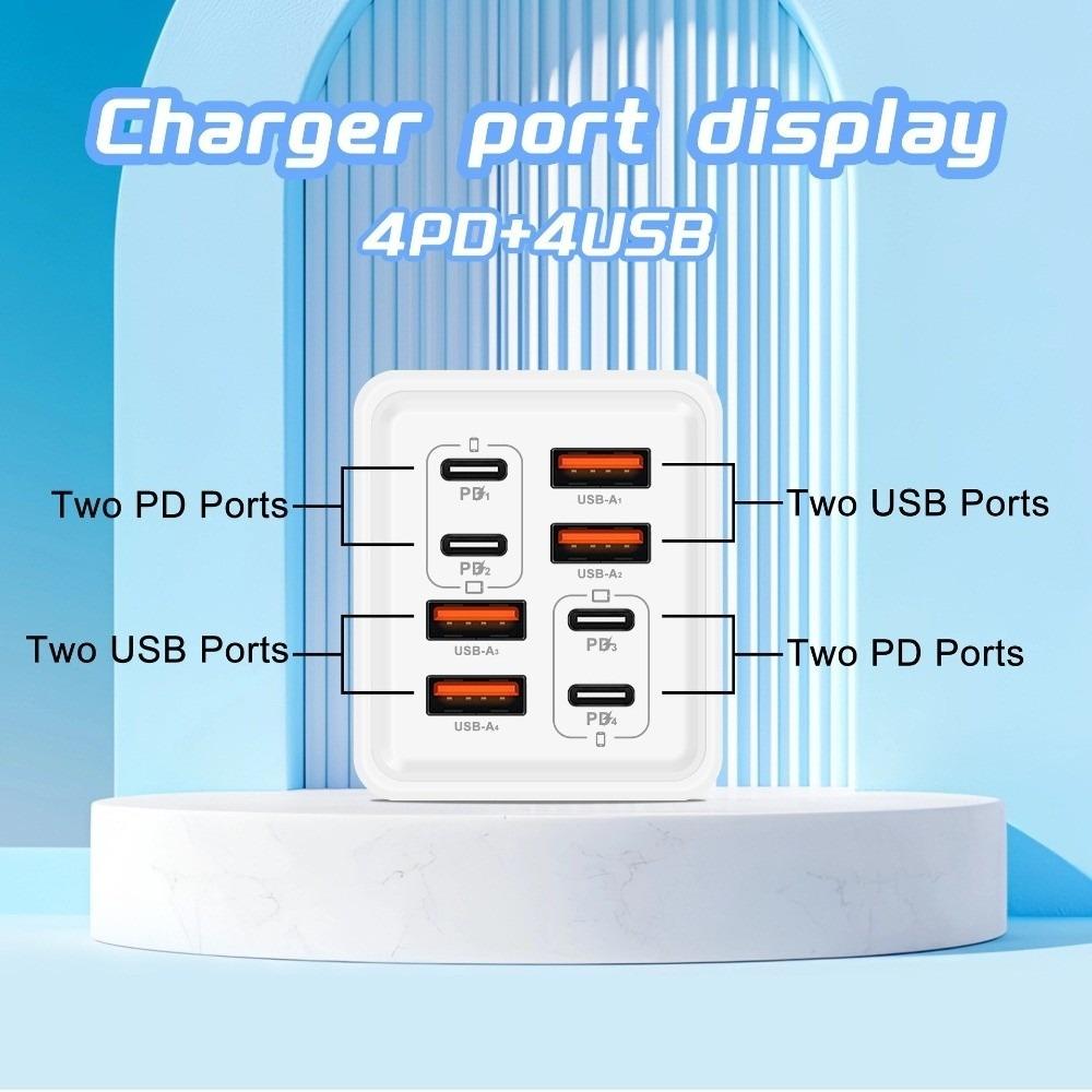 240W Power USB C Charger Head 8 Ports Fast Charger Adapter Wall Charger Adapter Mobile Phone