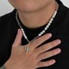 Hiphop Rock Four-Pointed Star Pendant Necklaces for Men Women Imitation Pearls Beaded Collarbone Necklaces Jewelry Accessories