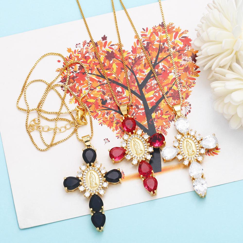 Women Fashion Zirconia Cross Necklace for Women Assumption of Mary Necklace Jewelry