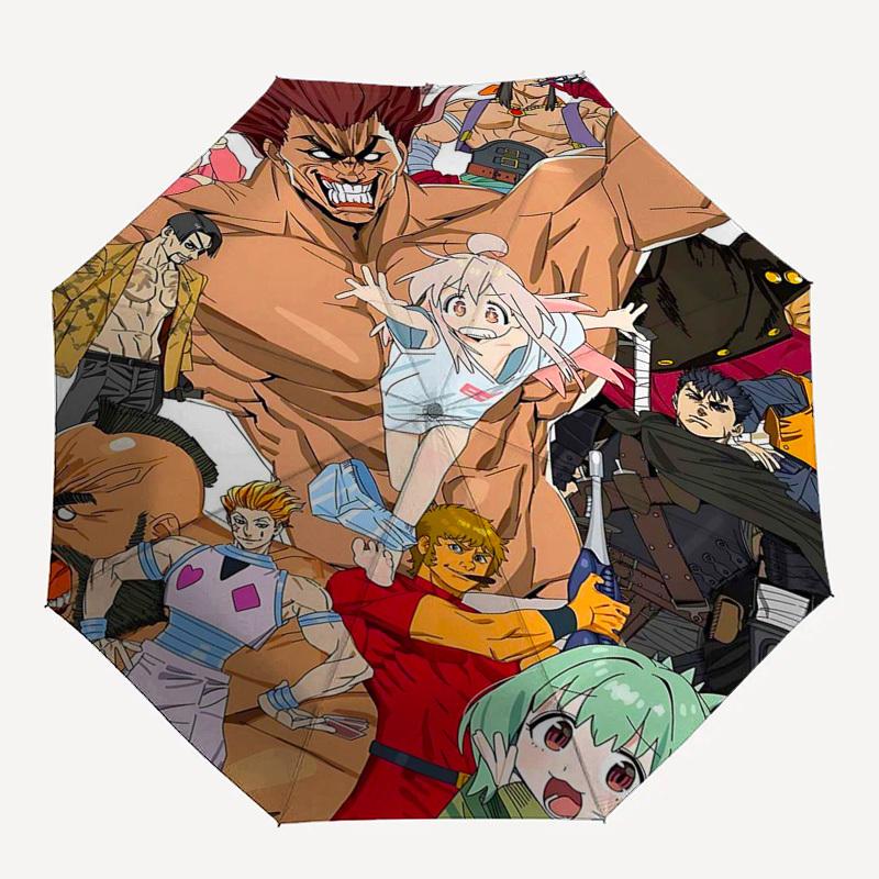 1pc Outdoor Umbrella with JoJo's Bizarre Adventure Print - Automatic Opening/Closing, Portable 3-Fold Design, 8-Rib Iron Frame - Perfect Gift for