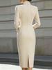 Elegant European & American Style Stand Collar Long Sleeve Bodycon Dress for Women - Slim Fit, Mid-Length, Formal Wear
