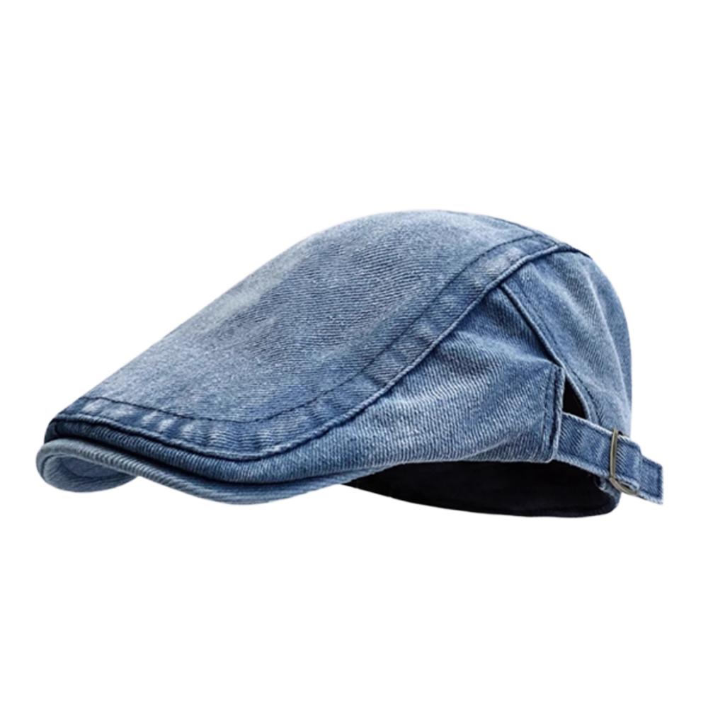 Retro Denim Newsboy Cap Adjustable Forward Flat Hat, Casual Versatile Face Slimming Artist Beret Hat for Men Women
